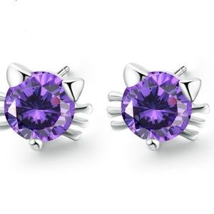 925 Sterling Silver Cat Face Stud Earrings